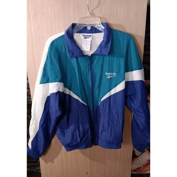Vintage Reebok Jacket Large Purple White Green Windbreaker Embroidered Logo * - Picture 1 of 7